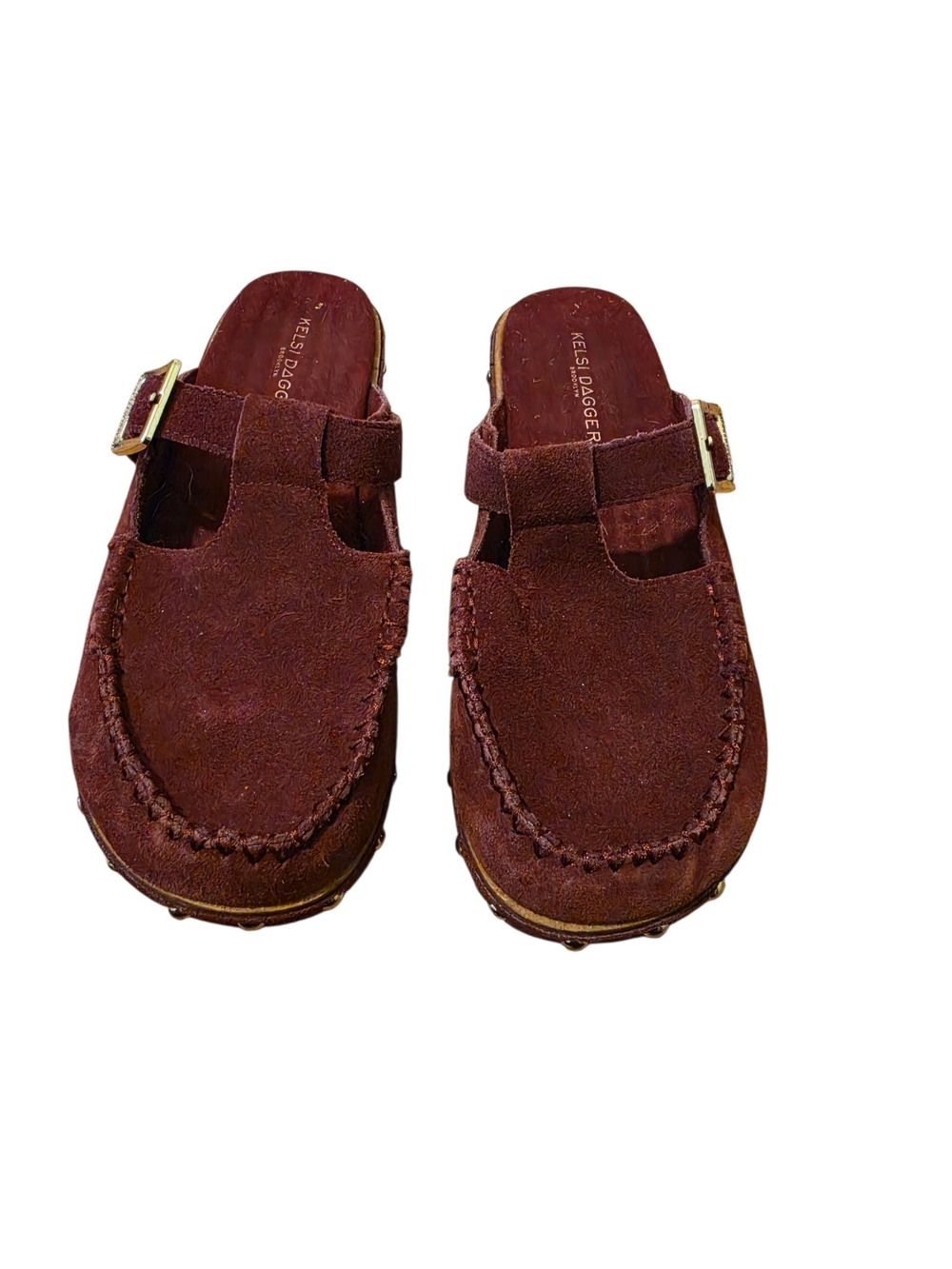 Kelsi Dagger Suede Buckle Slip-On Clog in Burgundy - 6.5